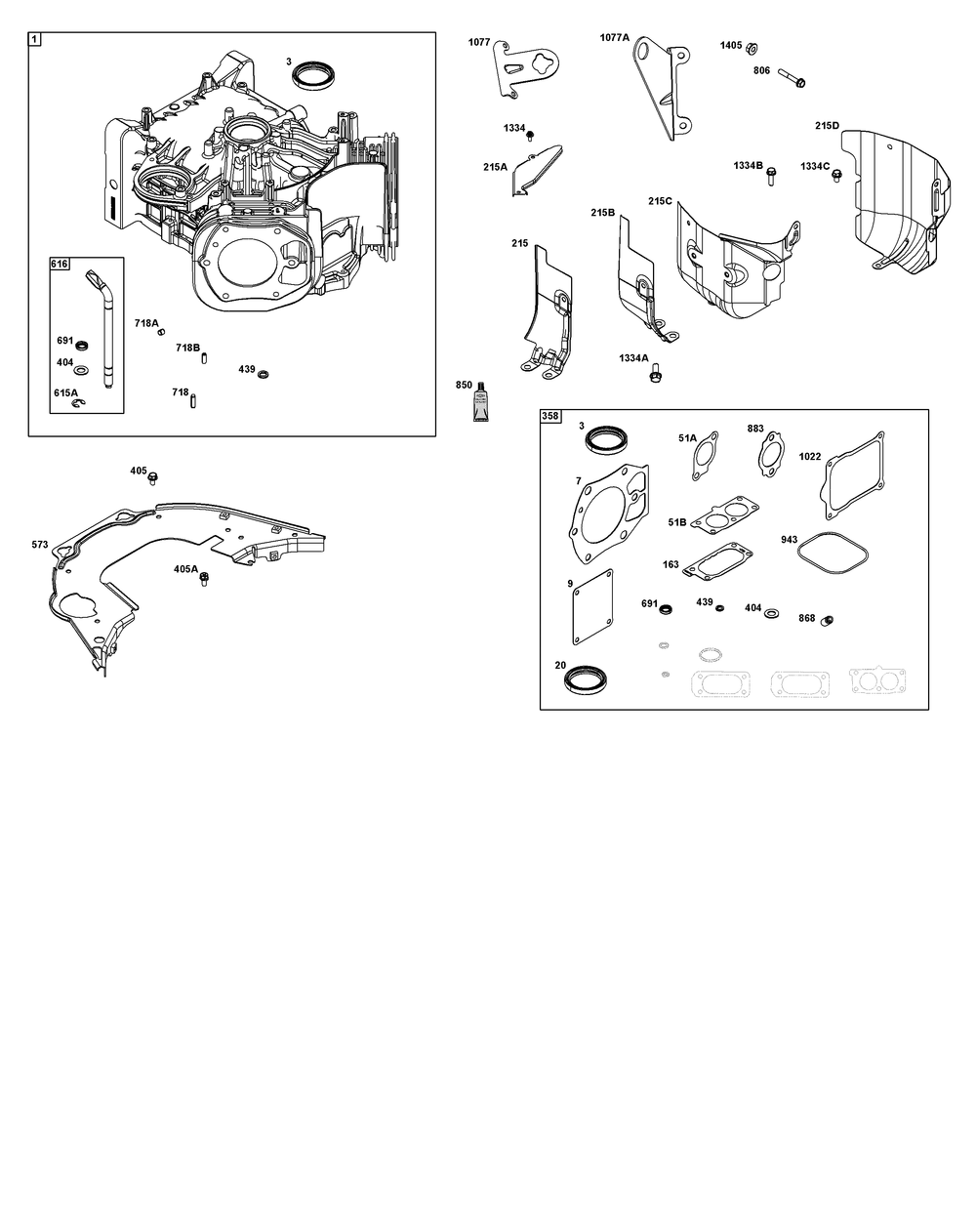 Cylinder Group Diagram and Parts List for 543777-3224-J1 400000 - 699999 Briggs and Stratton Engine